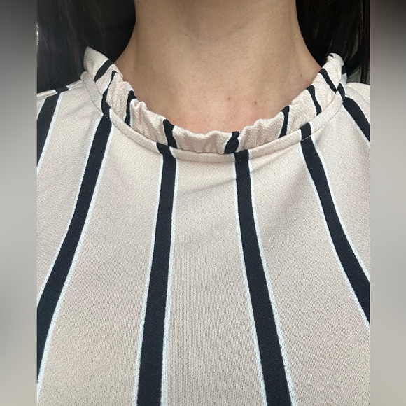 Blush pink with black stripe blouse - great for the corporate world! - Picture 2 of 5